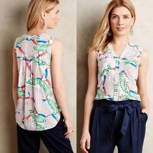 Anthropologie Maeve Umbrella Print Blouse Sz 8 EUC